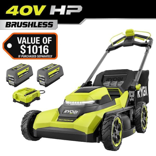 RYOBI 40V HP Brushless 21 in. Cordless Battery Walk Behind Self-Propelled Lawn Mower with (2) 6.0 Ah Batteries and Charger RY40HPLM01K2