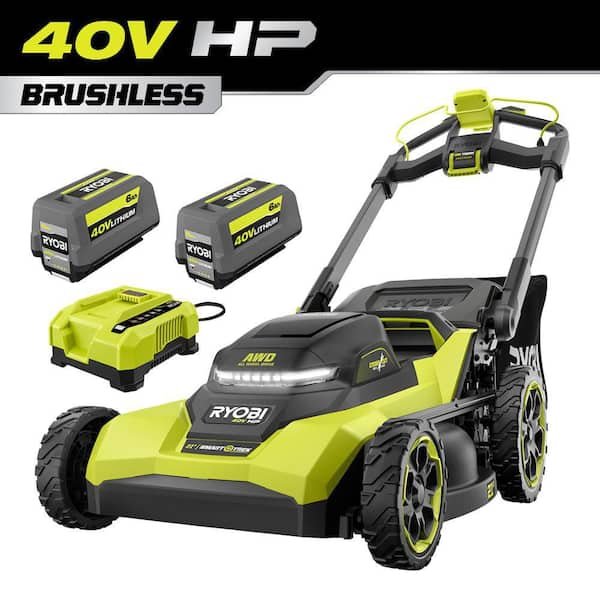 RYOBI 40V HP 21 in. Brushless Cordless Cross Cut Self-Propelled All Wheel Drive Mower w/ (2) 6.0 Ah Batteries & Charger RY40HPLM03K2