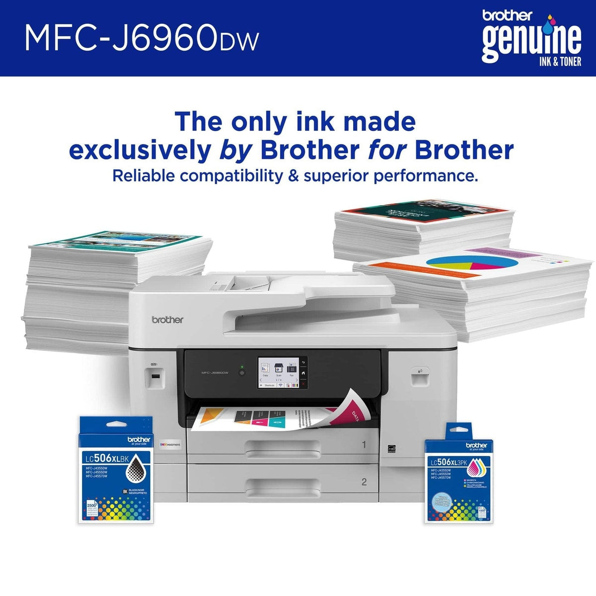 Brother – INKvestment 6960 Wireless Color All-in-One Inkjet Printer with 11”x17” capabilities/2 Paper Trays (MFCJ6960DW) – Gray