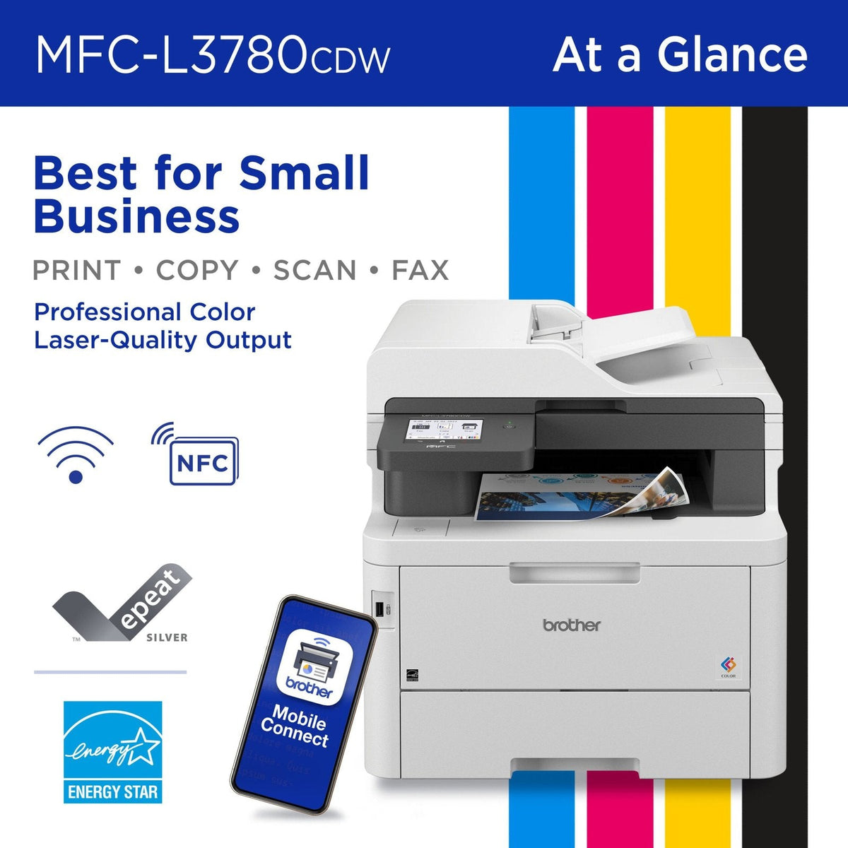 Brother – MFC-L3780CDW Wireless Digital Color All-in-One Printer with Laser Quality Output, Great for Business – White