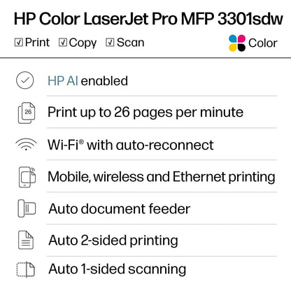 HP – LaserJet Pro MFP 3301sdw Wireless AI-Enabled Color All-in-One Laser Printer – White