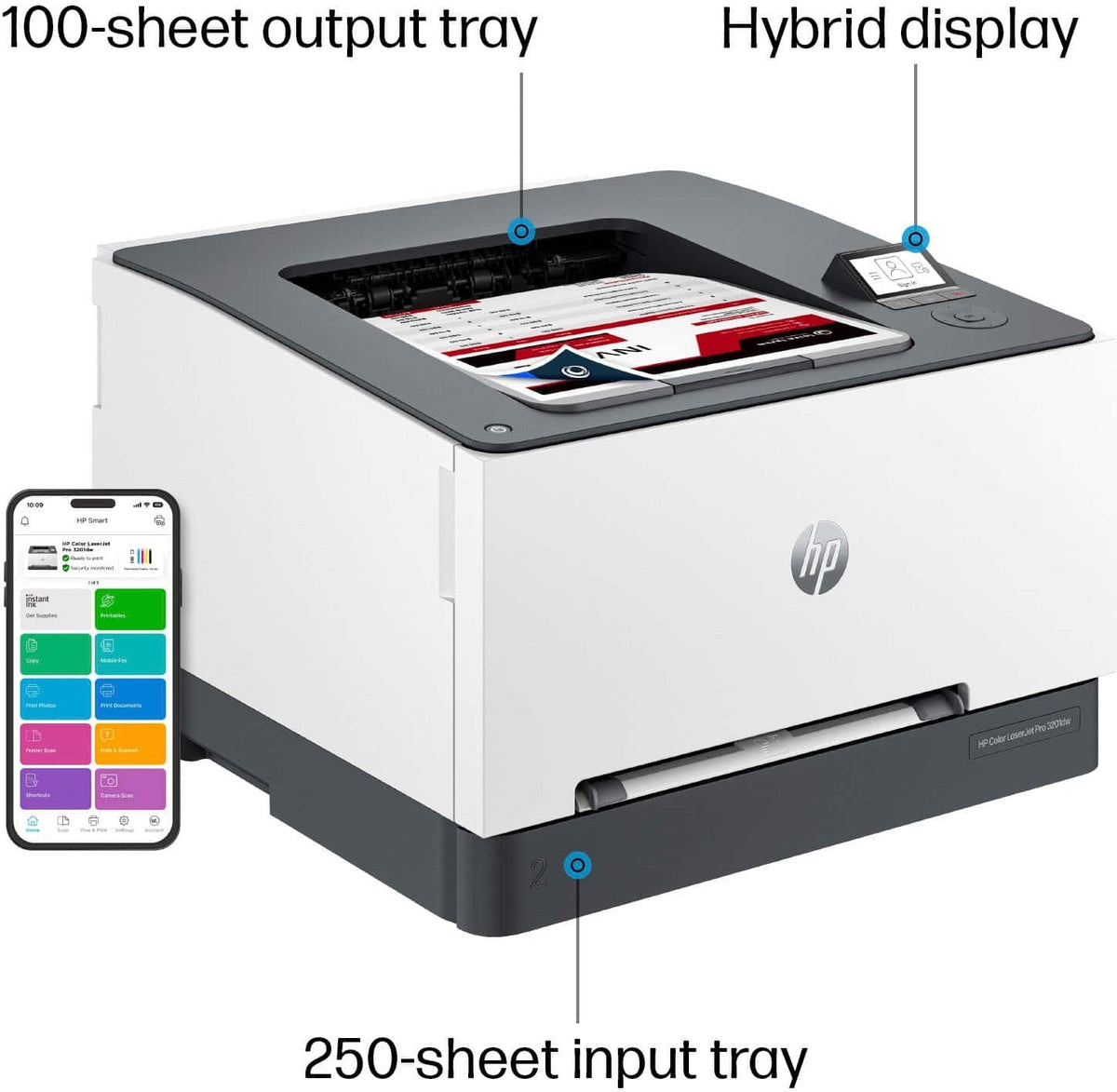 HP – LaserJet Pro 3201dw Wireless Color Laser Printer – White & Slate