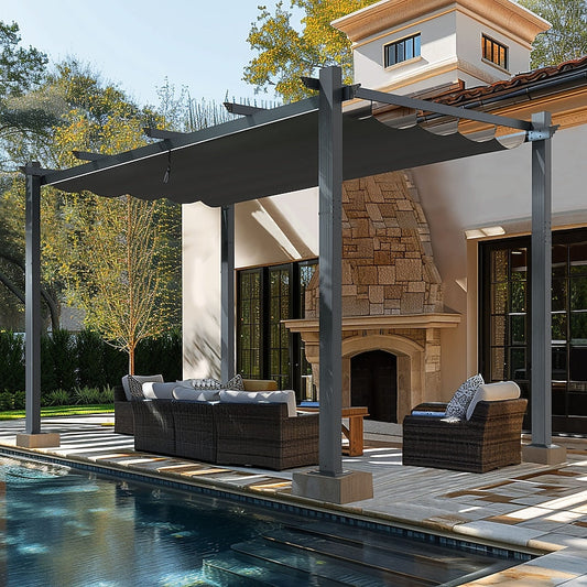 VEIKOUS 10-ft W x 13-ft L Gray Metal Freestanding Pergola with Canopy