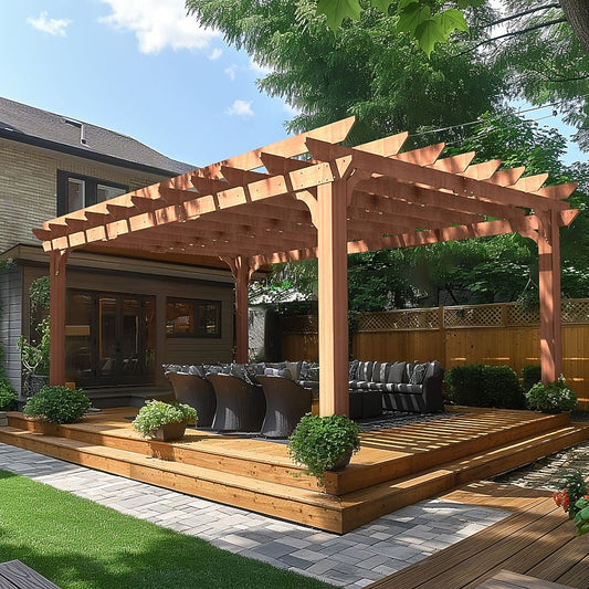 VEIKOUS 12x16 Pergola 16-ft W x 12-ft L Brown Wood Freestanding Pergola