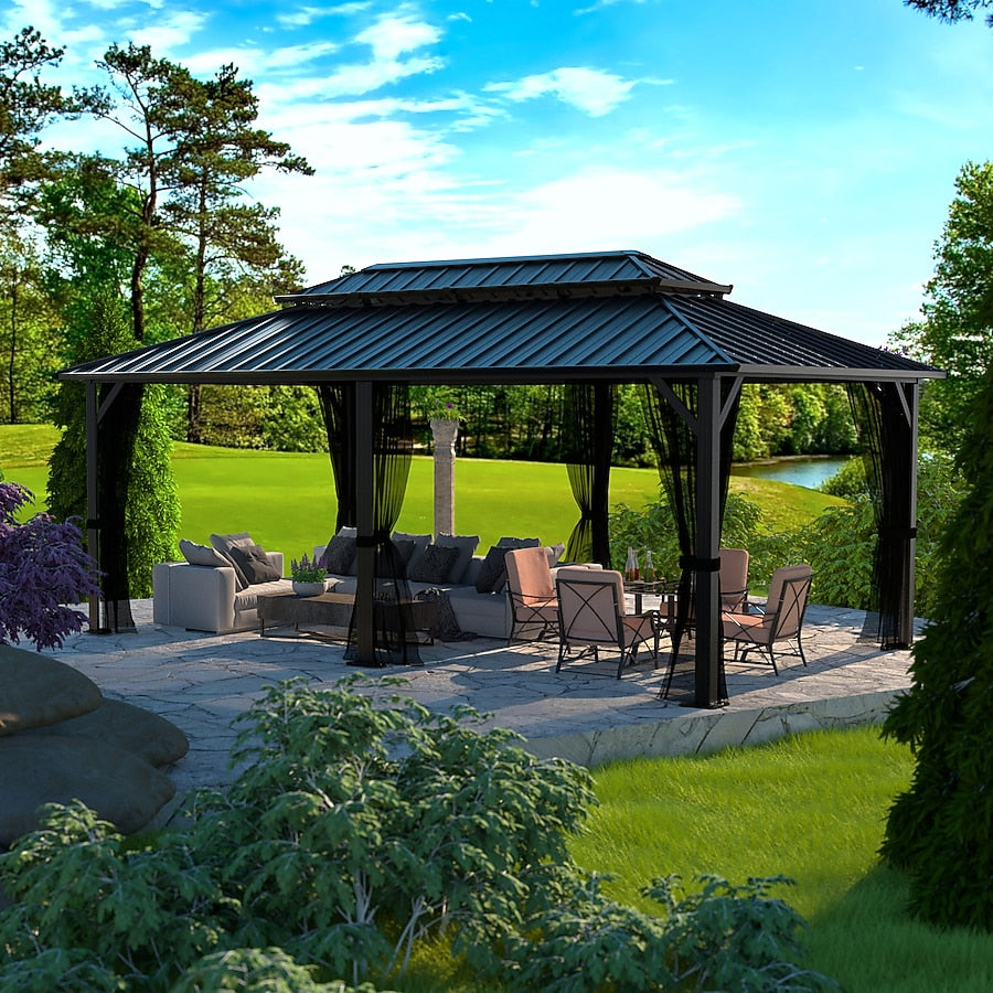 VEIKOUS Hard Top Gazebo 20-ft x 12-ft Hardtop Roof Steel Gazebo with Screen Included