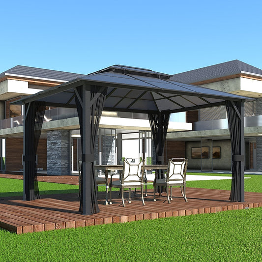 VEIKOUS 13-ft x 10-ft Hardtop Roof Aluminum Gazebo with Screen Included