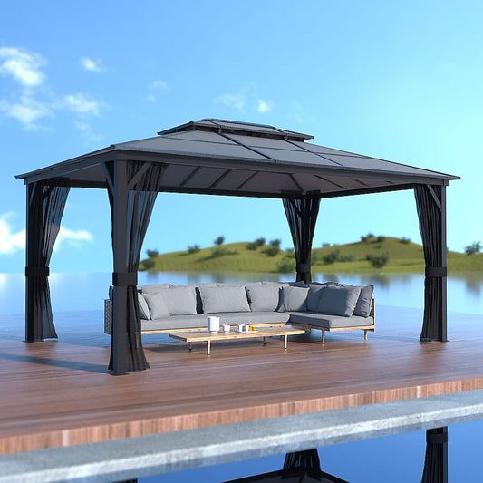 VEIKOUS PC 16-ft x 12-ft Hardtop Roof Aluminum Gazebo with Screen Included