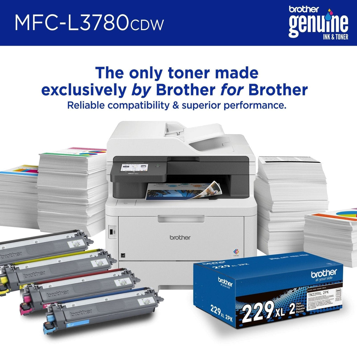 Brother – MFC-L3780CDW Wireless Digital Color All-in-One Printer with Laser Quality Output, Great for Business – White