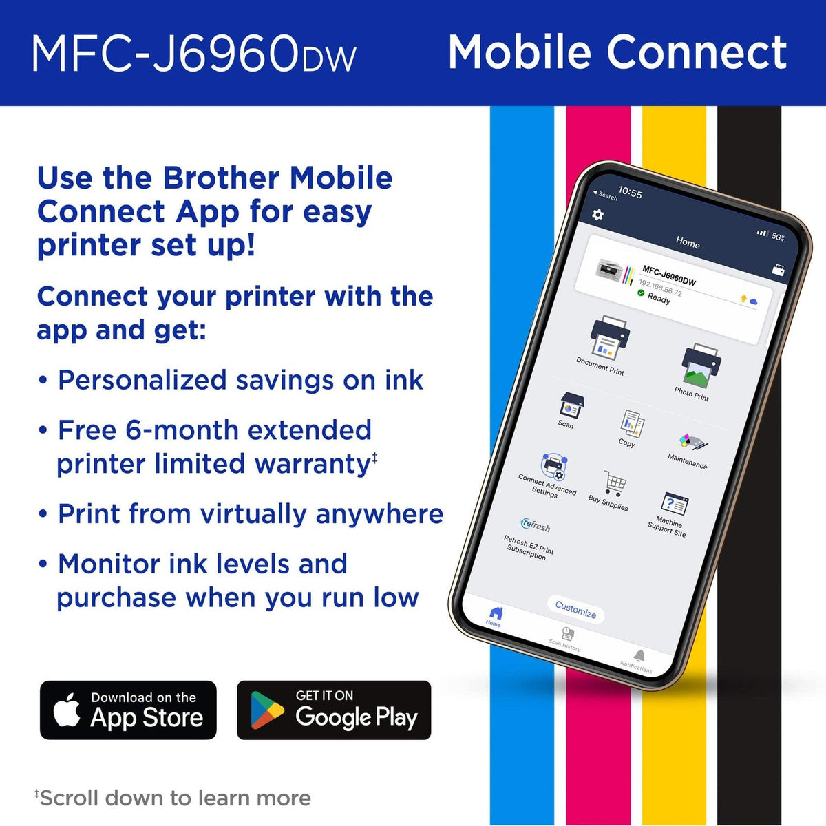 Brother – INKvestment 6960 Wireless Color All-in-One Inkjet Printer with 11”x17” capabilities/2 Paper Trays (MFCJ6960DW) – Gray