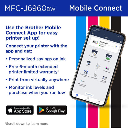 Brother – INKvestment 6960 Wireless Color All-in-One Inkjet Printer with 11”x17” capabilities/2 Paper Trays (MFCJ6960DW) – Gray