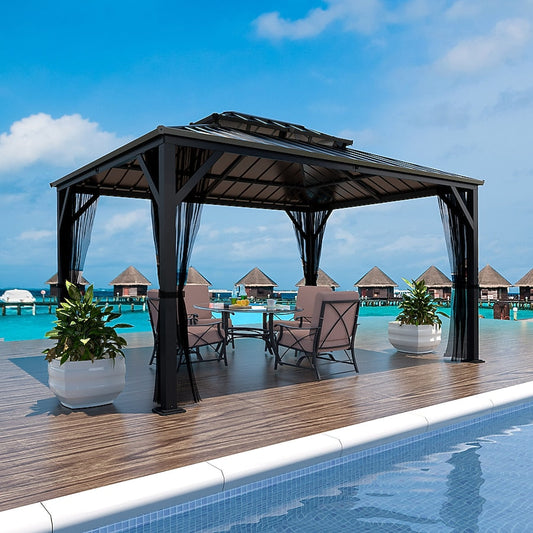 VEIKOUS Hardtop 12-ft x 10-ft Hardtop Roof Aluminum Gazebo with Screen Included