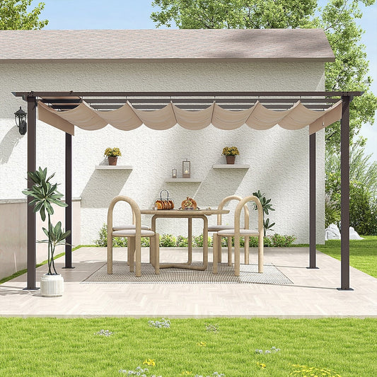 10-ft W x 13-ft L Brown Metal Freestanding Pergola with Canopy