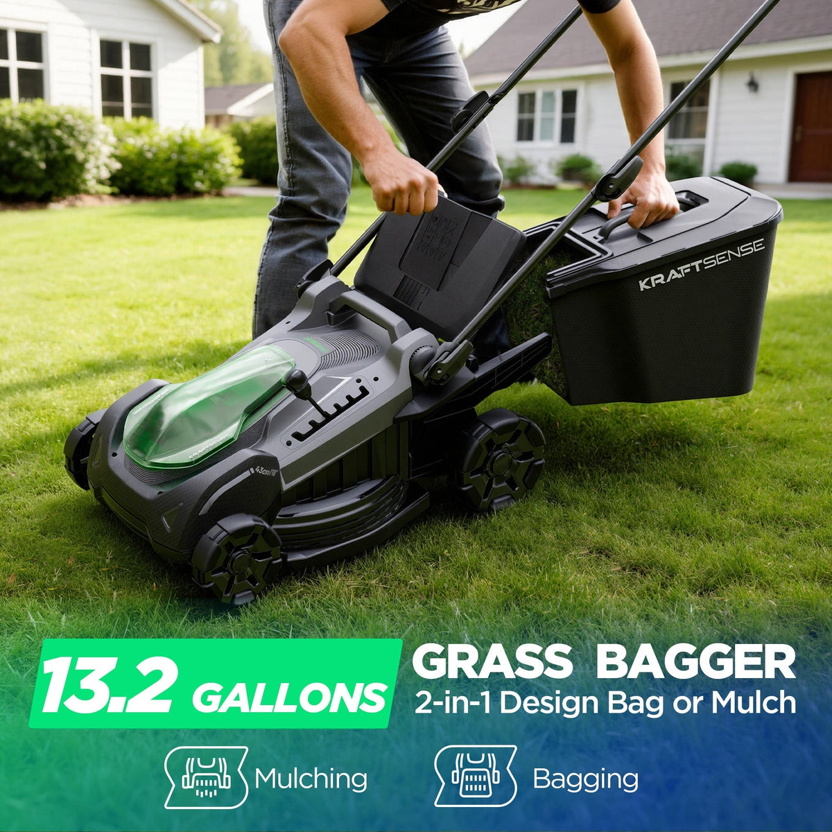 Kraftsense U20X Slim 40V Brushless Self-Propelled Cordless Lawn Mower 18" with 2×5.0Ah Batteries