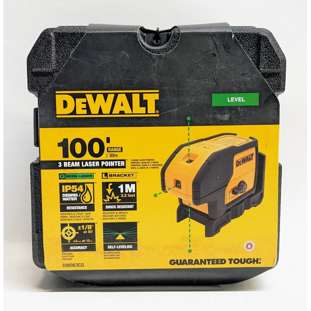 DEWALT Green Beam 3 Spot Laser Level, ±1/8 in. Accuracy at 30 ft., Self-Leveling with Magnetic Bracket – DW083CG