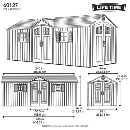 Lifetime 20-Foot x 8-Foot Outdoor Storage Shed 60127 | Heavy-Duty Weather-Resistant Garden & Backyard Storage Building