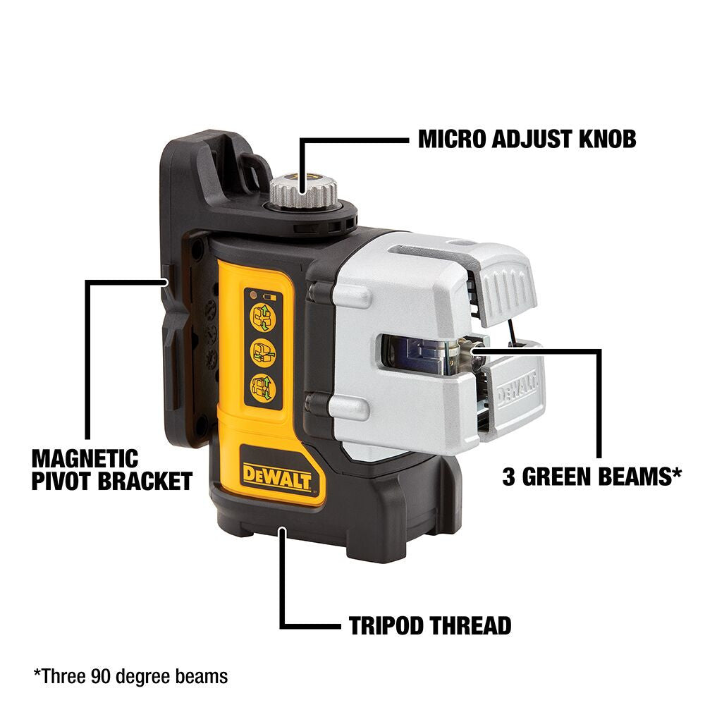 DEWALT 3-Line Green Beam Self-Leveling Laser Level for 90-Degree Layout – DW089CG