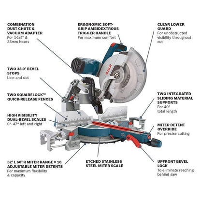 Bosch 15 Amp 12 in. Corded Dual-Bevel Sliding Glide Miter Saw with 60 Tooth Saw Blade GCM12SD