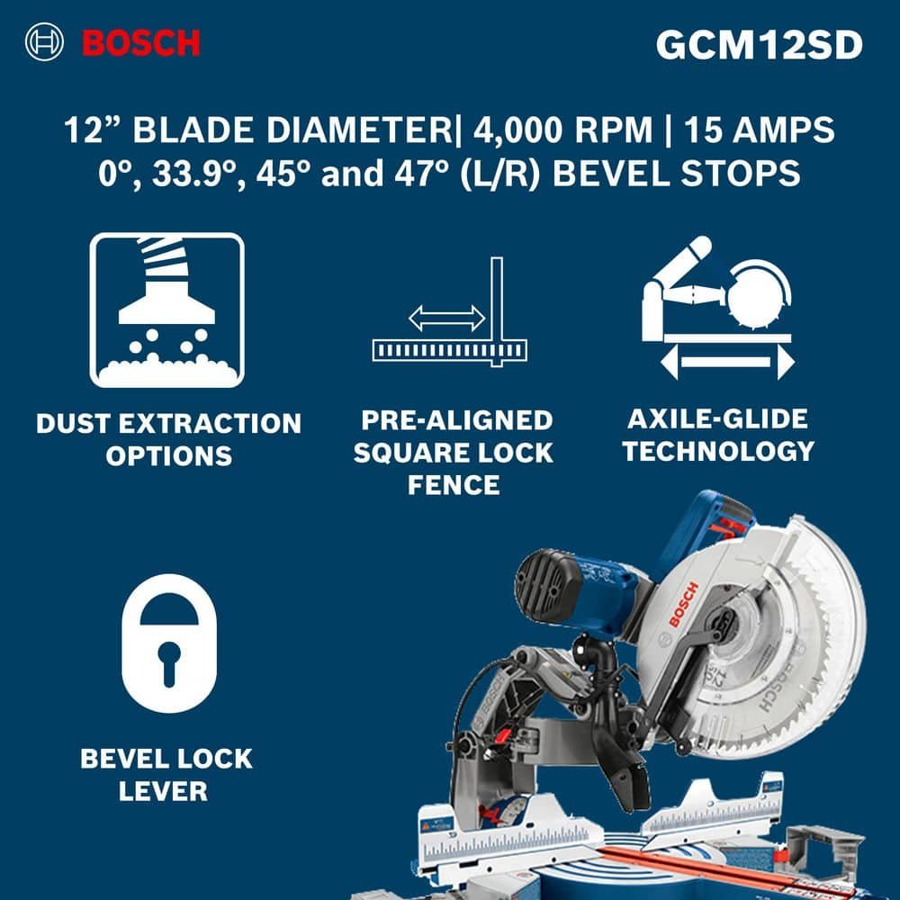 Bosch 15 Amp 12 in. Corded Dual-Bevel Sliding Glide Miter Saw with 60 Tooth Saw Blade GCM12SD