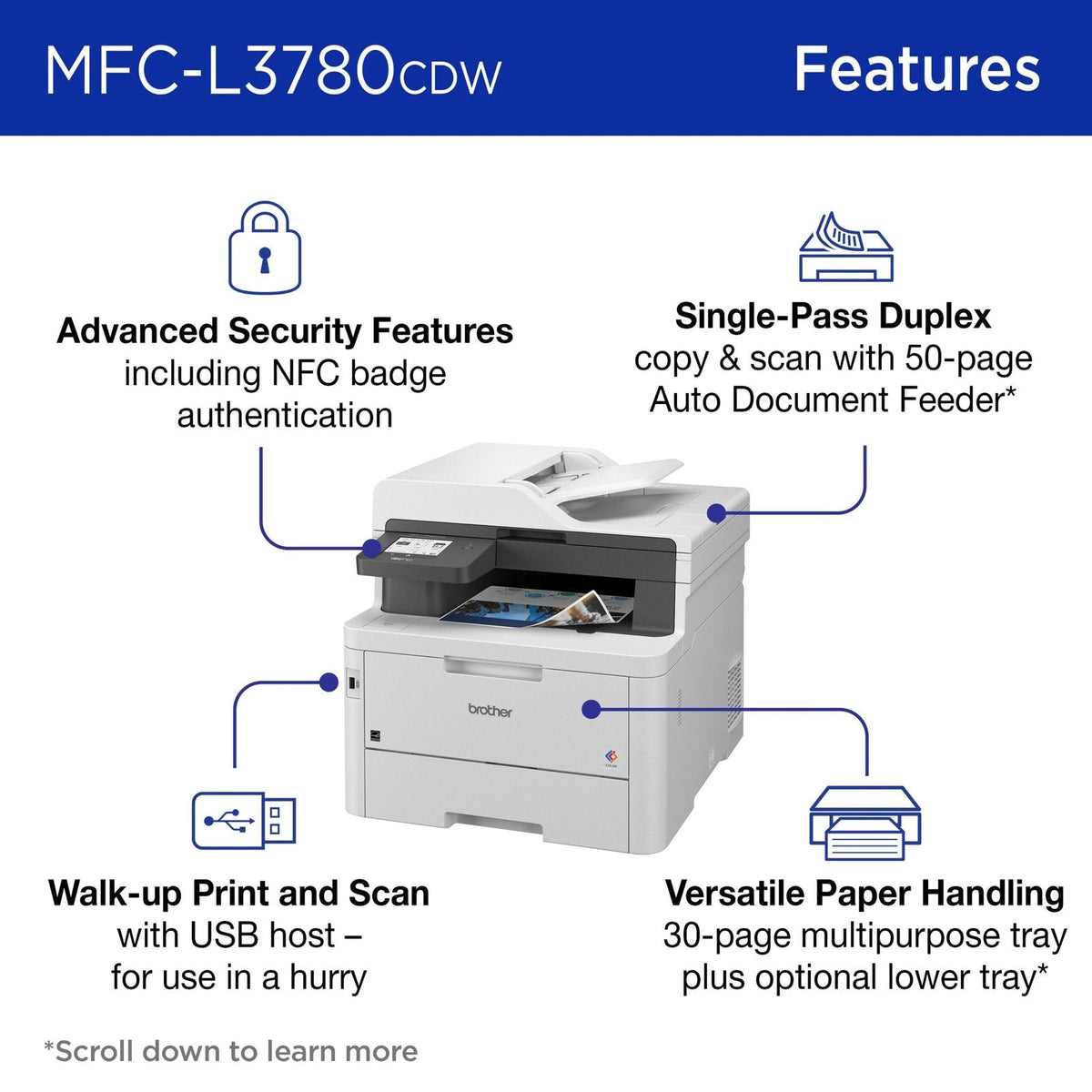 Brother – MFC-L3780CDW Wireless Digital Color All-in-One Printer with Laser Quality Output, Great for Business – White