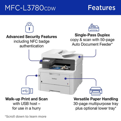 Brother – MFC-L3780CDW Wireless Digital Color All-in-One Printer with Laser Quality Output, Great for Business – White