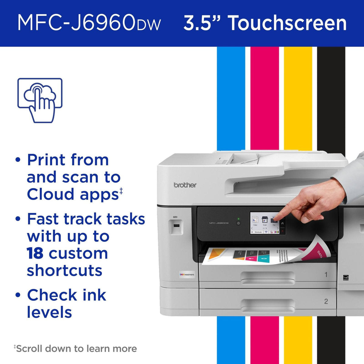 Brother – INKvestment 6960 Wireless Color All-in-One Inkjet Printer with 11”x17” capabilities/2 Paper Trays (MFCJ6960DW) – Gray