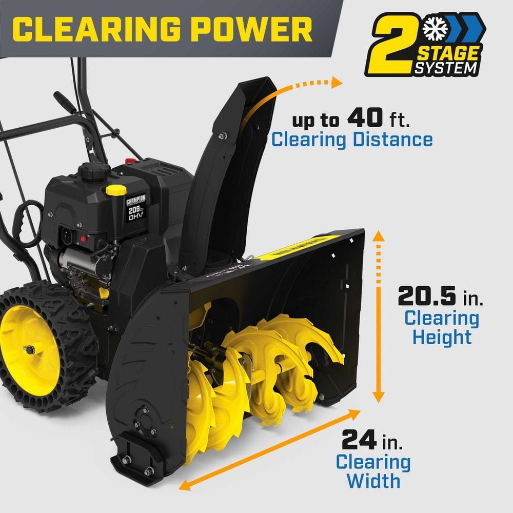 Champion Power Equipment 24 in. 209cc Electric Start 2-Stage Self-Propelled Gas Snow Blower with EZ Turn, LED Headlight and Chute Control 201327