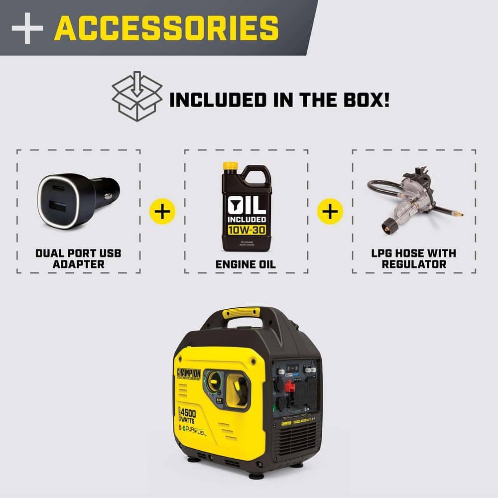 Champion Power Equipment 4500/3250-Watt Recoil Start Gasoline/Propane Powered Dual Fuel Inverter Generator with Quiet Technology and CO Shield 201531