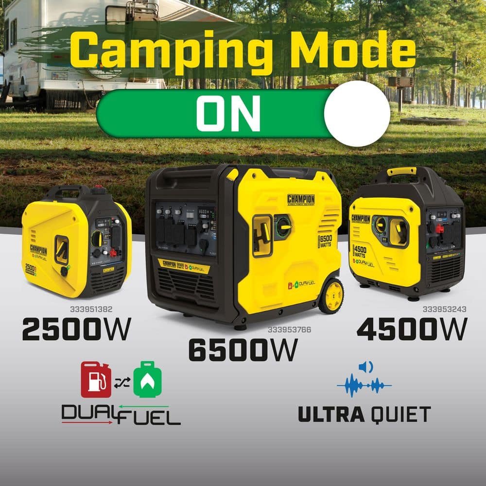 Champion Power Equipment 4500/3250-Watt Recoil Start Gasoline/Propane Powered Dual Fuel Inverter Generator with Quiet Technology and CO Shield 201531
