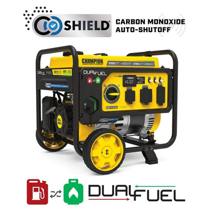 Champion Power Equipment 5300/4250-Watt Recoil Start Dual Fuel Portable Generator w/ Free 3-Year Warranty for RV and Home 201279