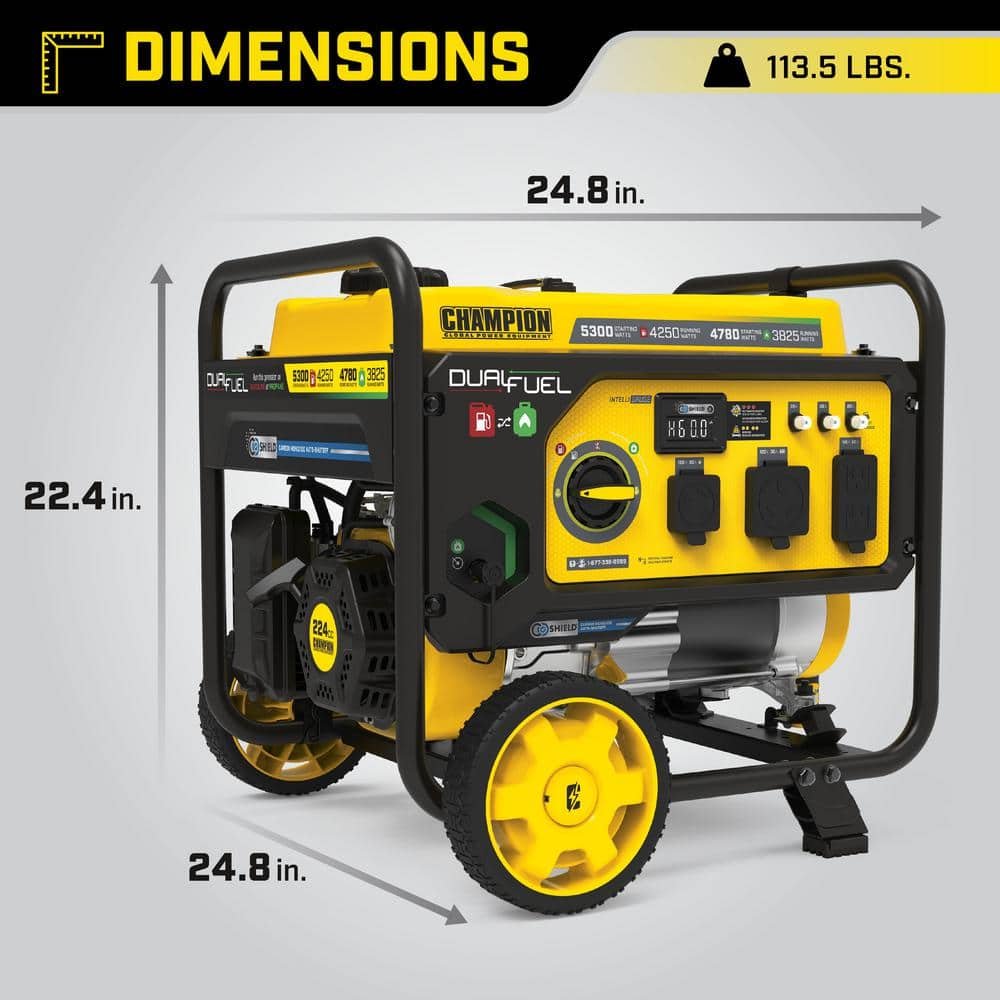 Champion Power Equipment 5300/4250-Watt Recoil Start Dual Fuel Portable Generator w/ Free 3-Year Warranty for RV and Home 201279