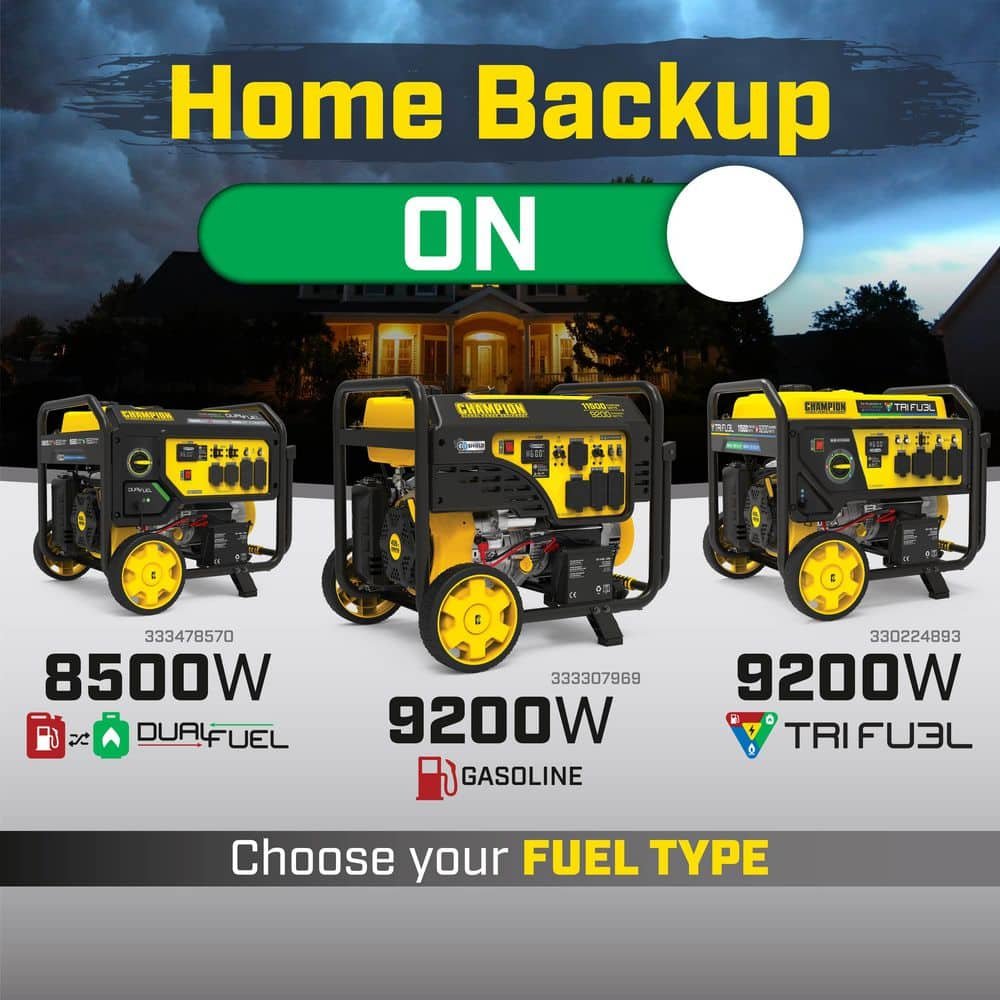 Champion Power Equipment 11,500/9200-Watt Electric Start Tri Fuel Portable Generator w/ Free 3-Year Warranty for Home Backup and Storm Prep 201412