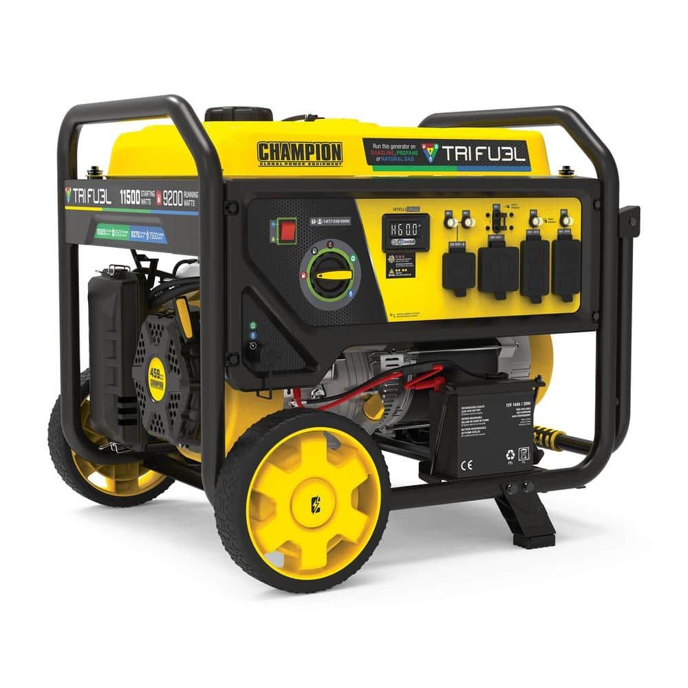 Champion Power Equipment 11,500/9200-Watt Electric Start Tri Fuel Portable Generator w/ Free 3-Year Warranty for Home Backup and Storm Prep 201412