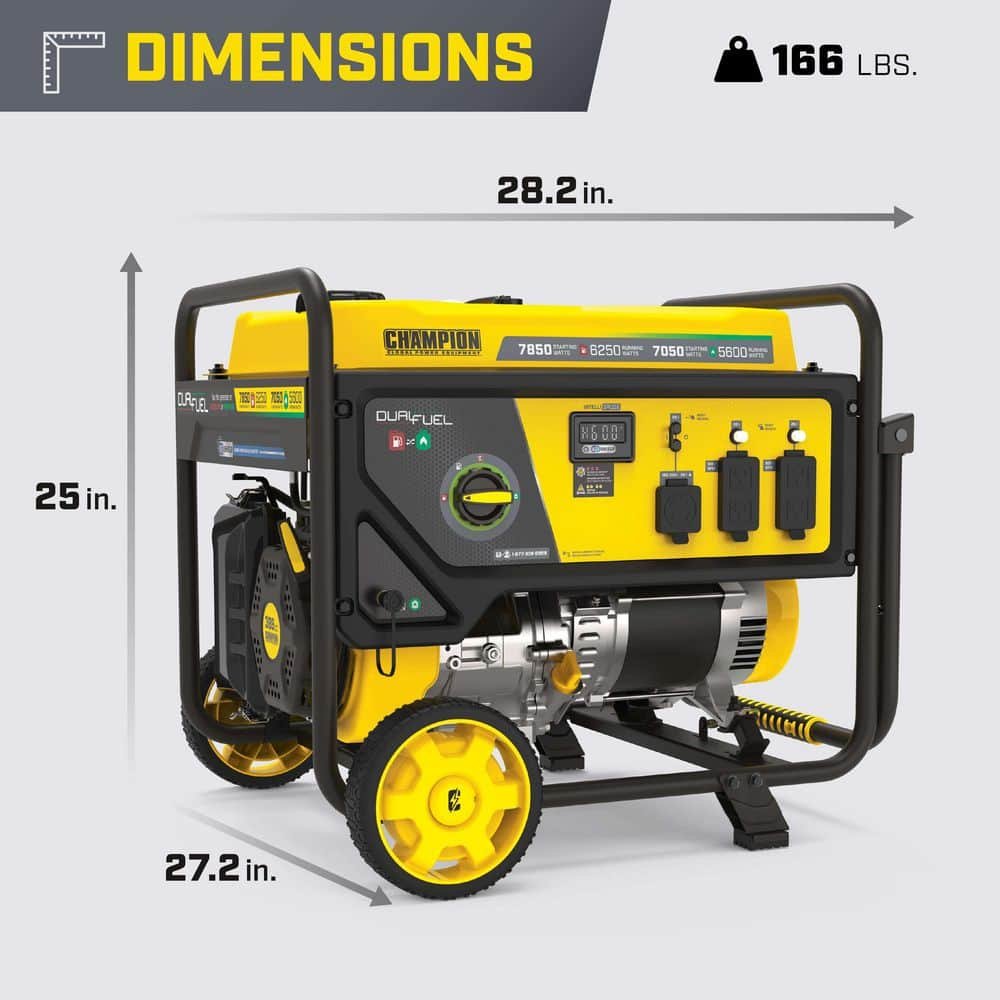 Champion Power Equipment 7850/6250-Watt Recoil Start Dual Fuel Portable Generator w/ Free 3-Year Warranty for Home Backup and Storm Prep 201463