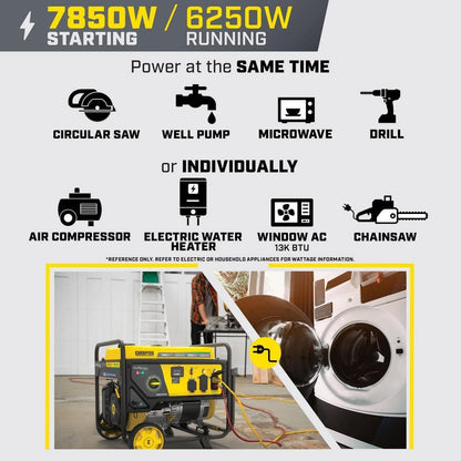 Champion Power Equipment 7850/6250-Watt Recoil Start Dual Fuel Portable Generator w/ Free 3-Year Warranty for Home Backup and Storm Prep 201463