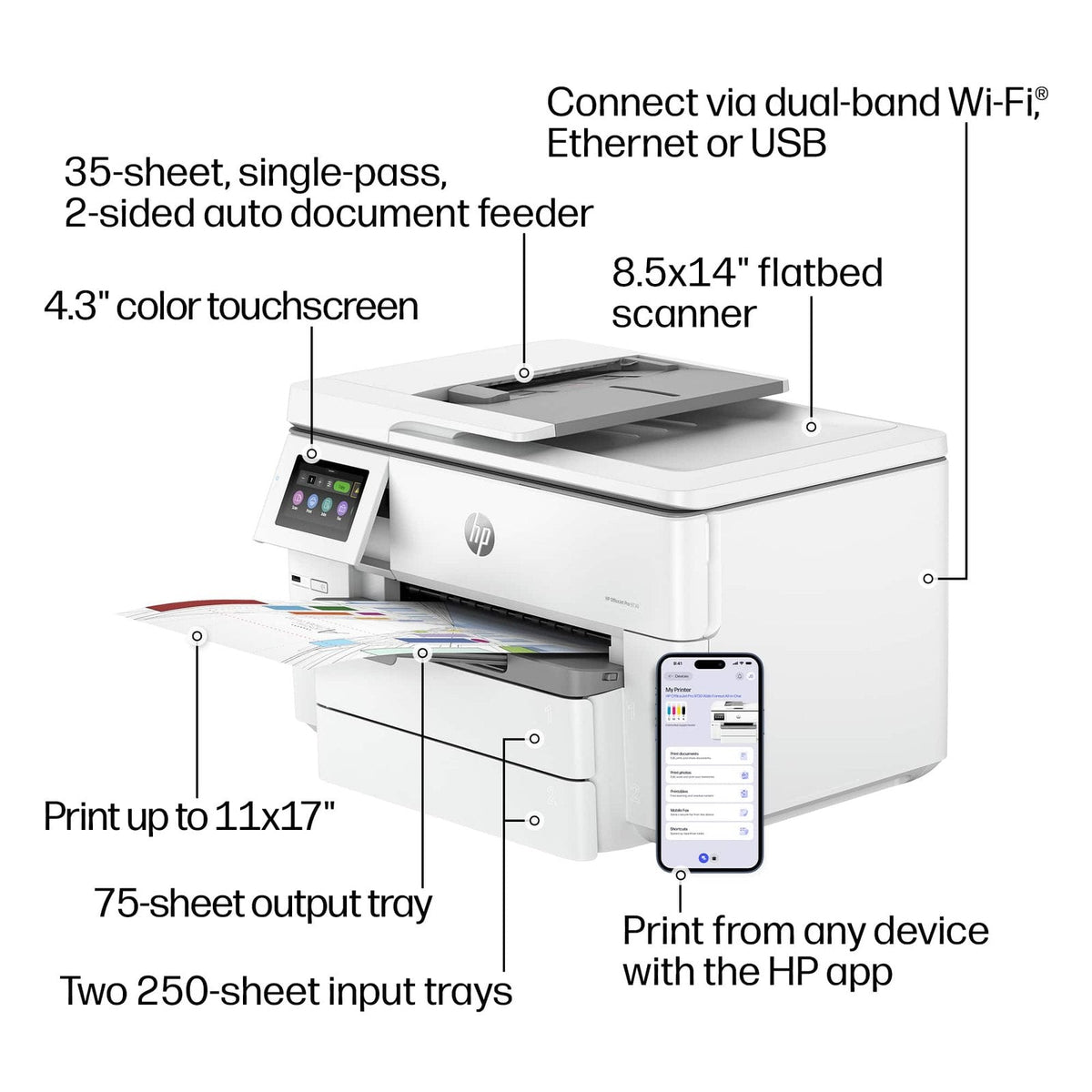 HP – OfficeJet Pro 9730 Wireless Wide Format All-in-One Inkjet Printer, Scanner, Copier, AI-Enabled with 3 Mos of Instant Ink – White