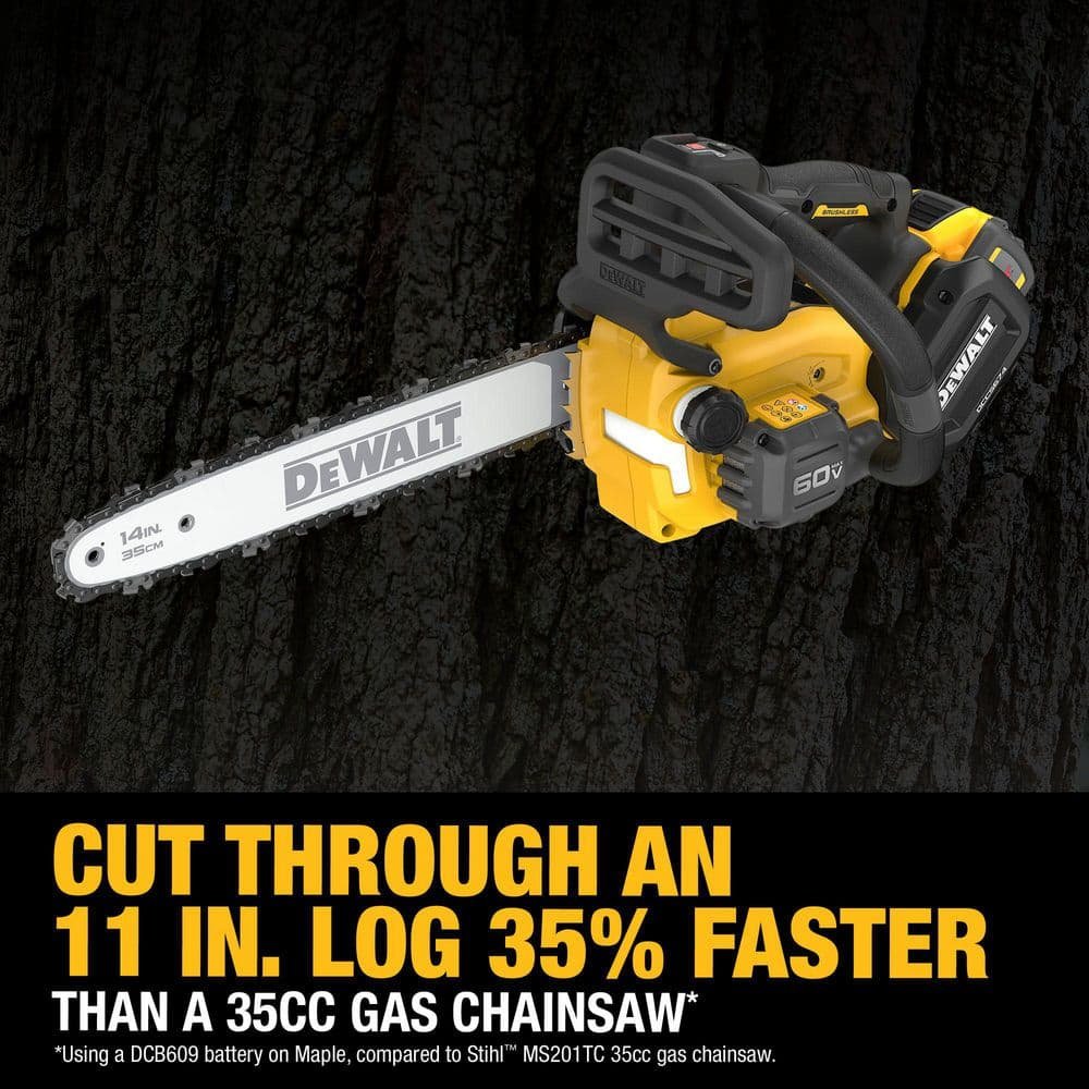 DEWALT FLEXVOLT 60V MAX 14 in. Brushless Cordless Battery Powered Top Handle Chainsaw Kit with (2) 3.0 Ah Batteries and Charger DCCS674X2