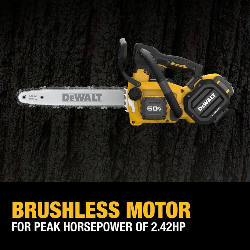 DEWALT FLEXVOLT 60V MAX 14 in. Brushless Cordless Battery Powered Top Handle Chainsaw Kit with (2) 3.0 Ah Batteries and Charger DCCS674X2