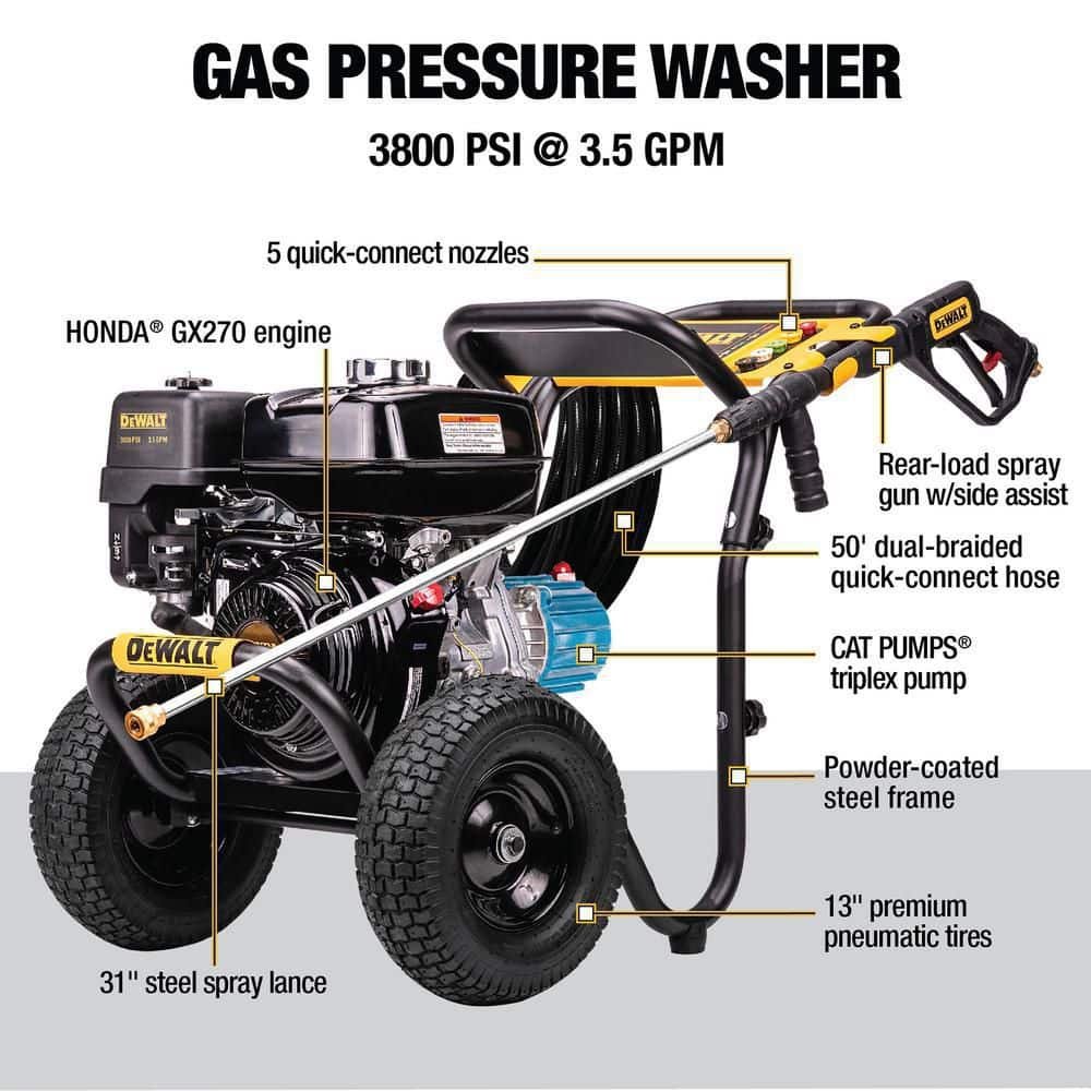 DEWALT 3800 PSI 3.5 GPM Gas Pressure Washer, Honda GX270 Engine, CAT Pump, Heavy-Duty Commercial Cold Water Power Washer DXPW60604