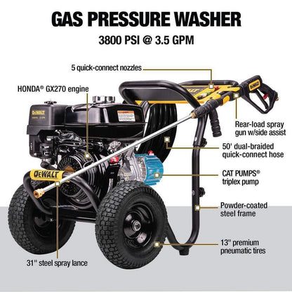 DEWALT 3800 PSI 3.5 GPM Gas Pressure Washer, Honda GX270 Engine, CAT Pump, Heavy-Duty Commercial Cold Water Power Washer DXPW60604