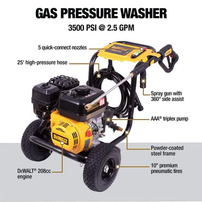 DEWALT 3500 PSI 2.5 GPM Gas Pressure Washer with Surface Cleaner, Heavy-Duty Commercial Cold Water Power Washer DXPW61249S
