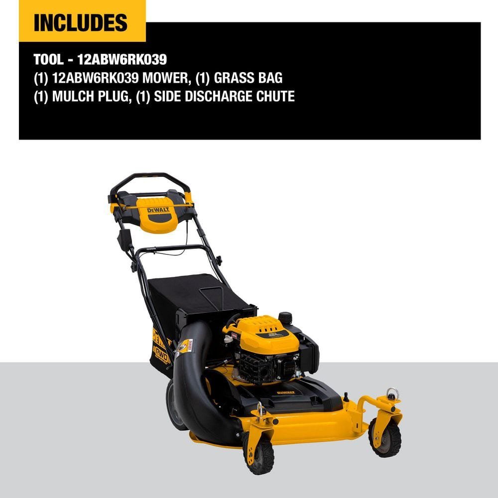 DEWALT 28 in. 224cc E-GOV Engine 3-in-1 Gas RWD Self-Propelled Lawn Mower with High Rear Wheels DW12ABW6RK039