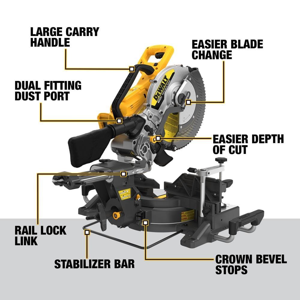 DEWALT 60V Lithium-Ion 12 in. Cordless Sliding Miter Saw (Tool Only) DCS781B