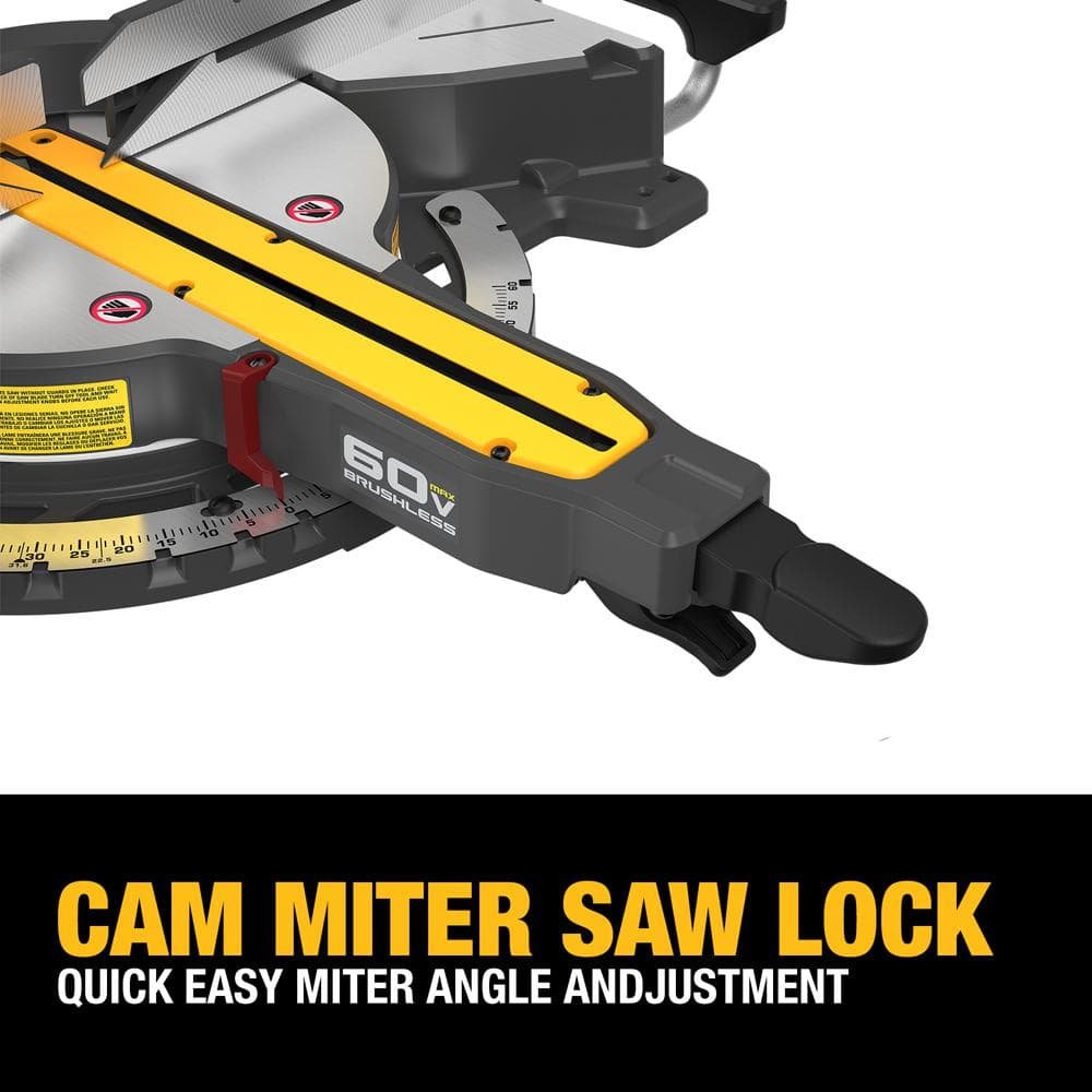 DEWALT 60V Lithium-Ion 12 in. Cordless Sliding Miter Saw (Tool Only) and 32-1/2 in. x 60 in. Rolling Miter Saw Stand DCS781BWDWX726