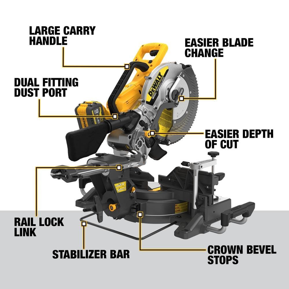 DEWALT 60V Lithium-Ion 12 in. Cordless Sliding Miter Saw Kit with 9.0Ah Battery Pack DCS781X1