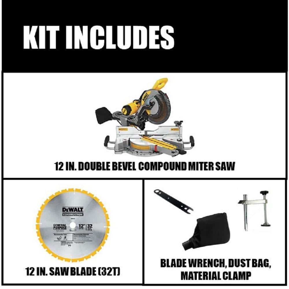 DEWALT 15 Amp Corded 12 in. Double Bevel Sliding Compound Miter Saw w/Blade Wrench, Material Clamp & Compact Miter Saw Stand DWS779WDWX724