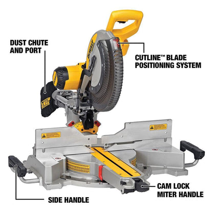DEWALT 15 Amp Corded 12 in. Double Bevel Sliding Compound Miter Saw and Heavy Duty Miter Saw Stand with Wrench & Material Clamp DWS780WDWX723