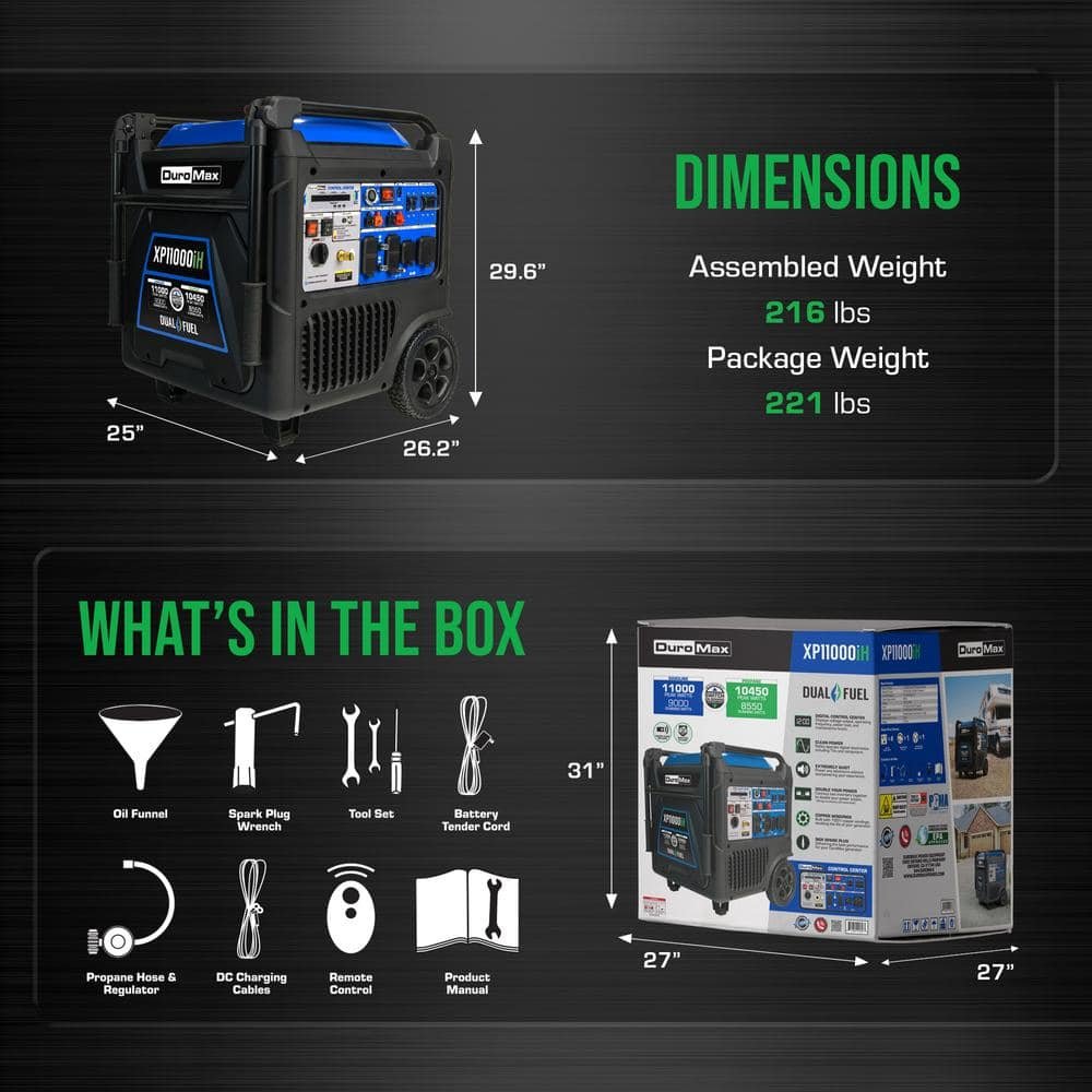 DUROMAX 11,000 Watt Remote Start Portable Dual Fuel Home Backup Inverter Generator w/CO Alert XP11000iH