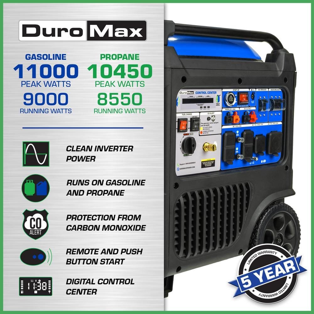 DUROMAX 11,000 Watt Remote Start Portable Dual Fuel Home Backup Inverter Generator w/CO Alert XP11000iH