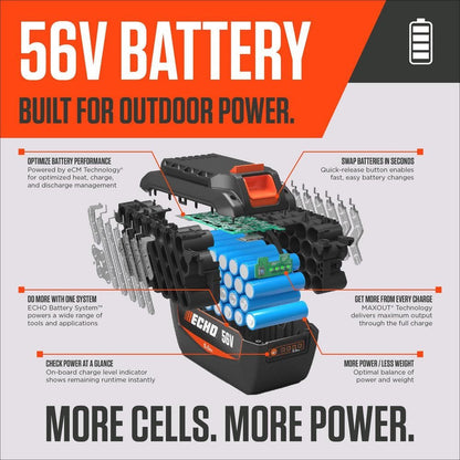 ECHO 56V 195 MPH 795 CFM Cordless Battery Backpack Blower w/Tube Throttle and (2) 5.0Ah Batteries and Dual Port Charger DPB-5800TD2-2