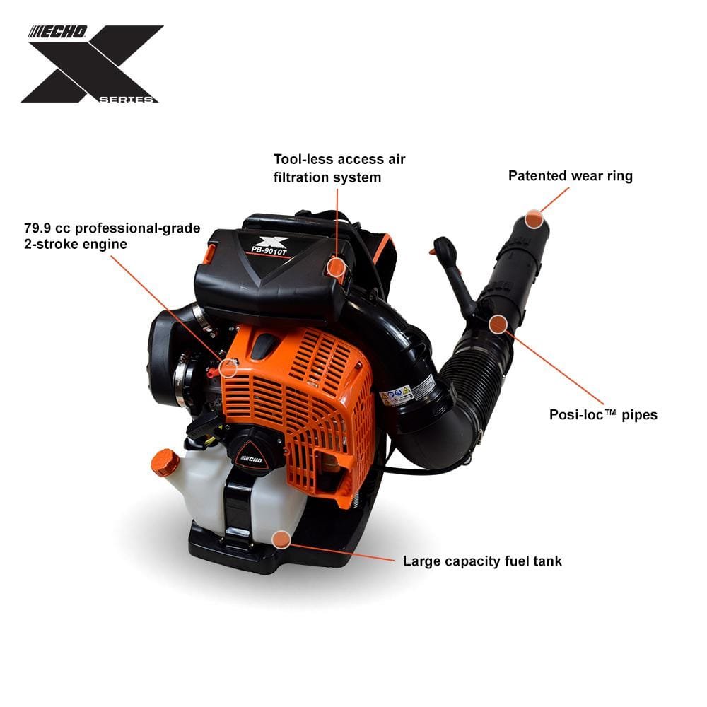 ECHO 220 MPH 1110 CFM 79.9 cc Gas 2-Stroke X Series Backpack Blower with Tube-Mounted Throttle PB-9010T